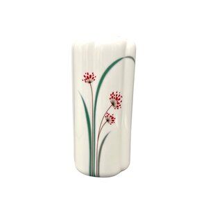 Vintage Seizan Japanese Porcelain Vase With Red & Green Floral Design 8"H 80s